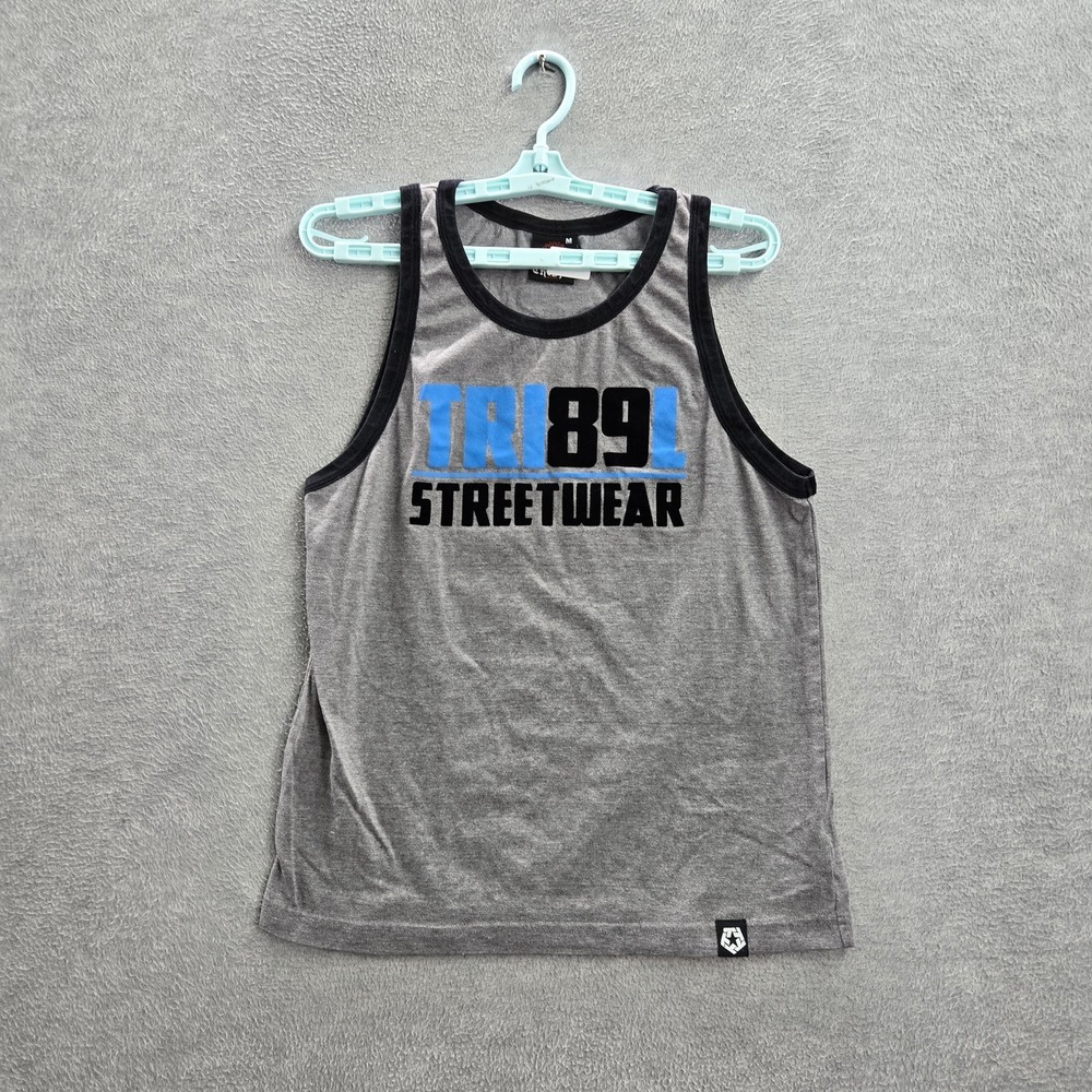 Tribal Gear Men Tank Top M Gray Streetwear Ringer Sleeveless Logo Graphic Print